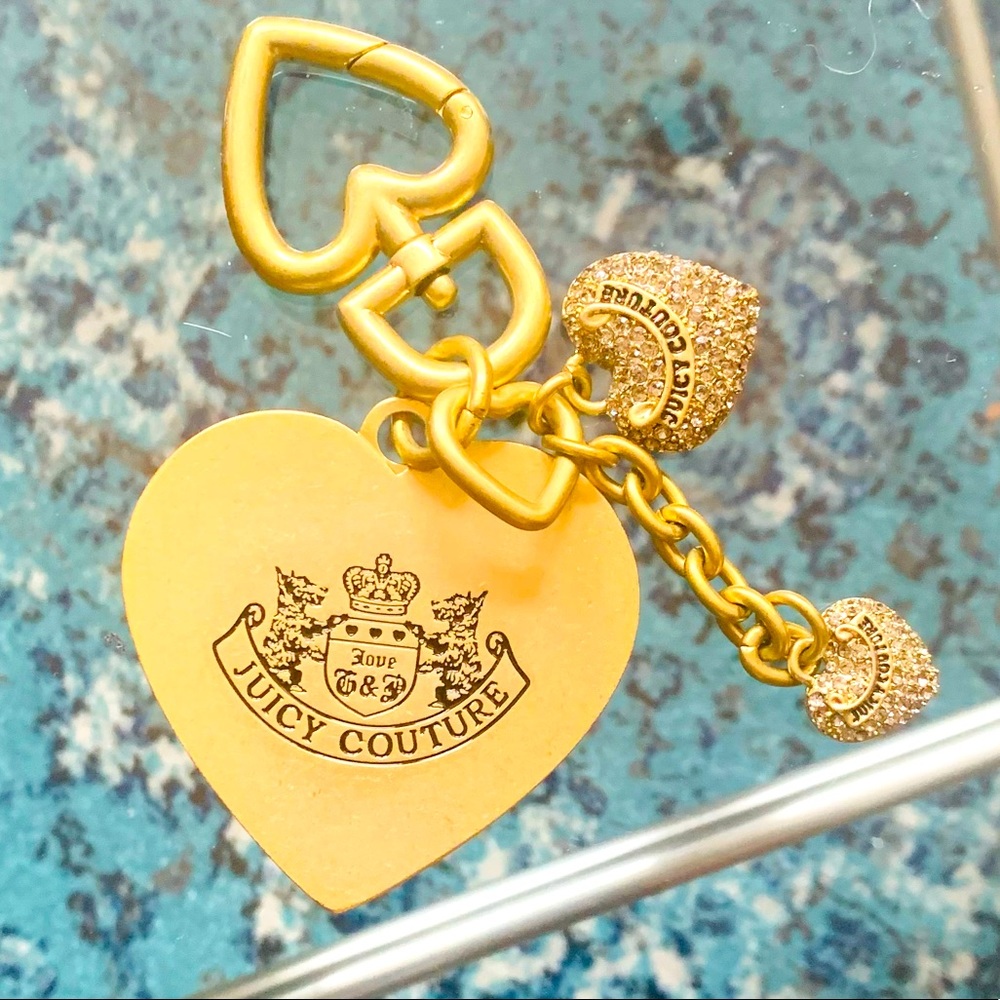 ✨Juicy Couture✨ Gold Brass Heart Purse Key Fob Charm W/Rhinestones